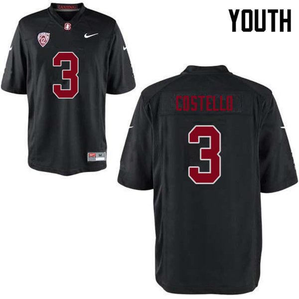 Youth #3 K.J. Costello Stanford Cardinal College Football Jerseys Sale-Black - Click Image to Close